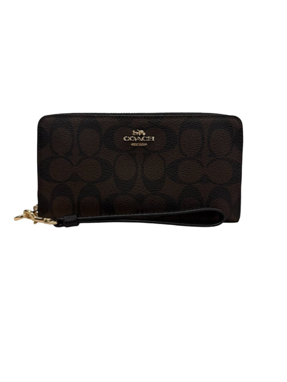 NWT Coach Long Zip Around Wallet C4452 Signature Canvas,Brown/Black